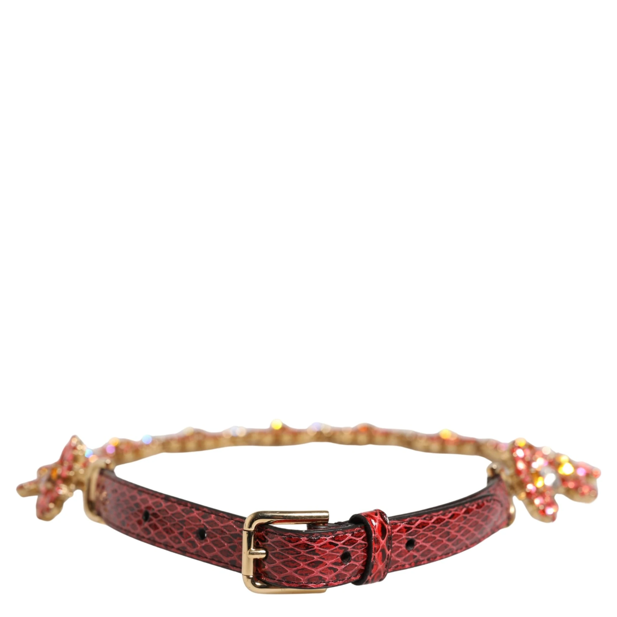 Red Leather Daisy Crystal Embellished Waist Belt