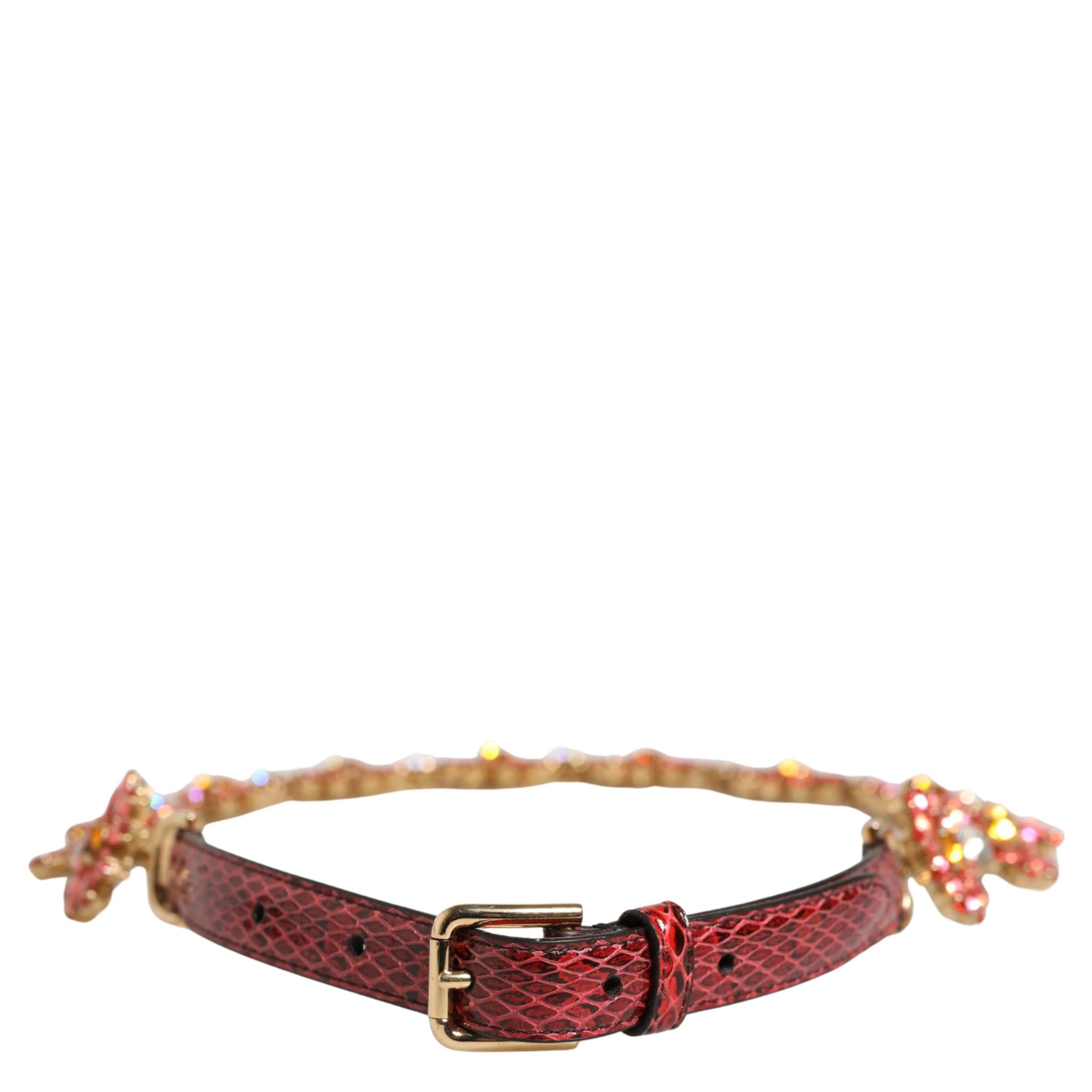 Red Leather Daisy Crystal Embellished Waist Belt