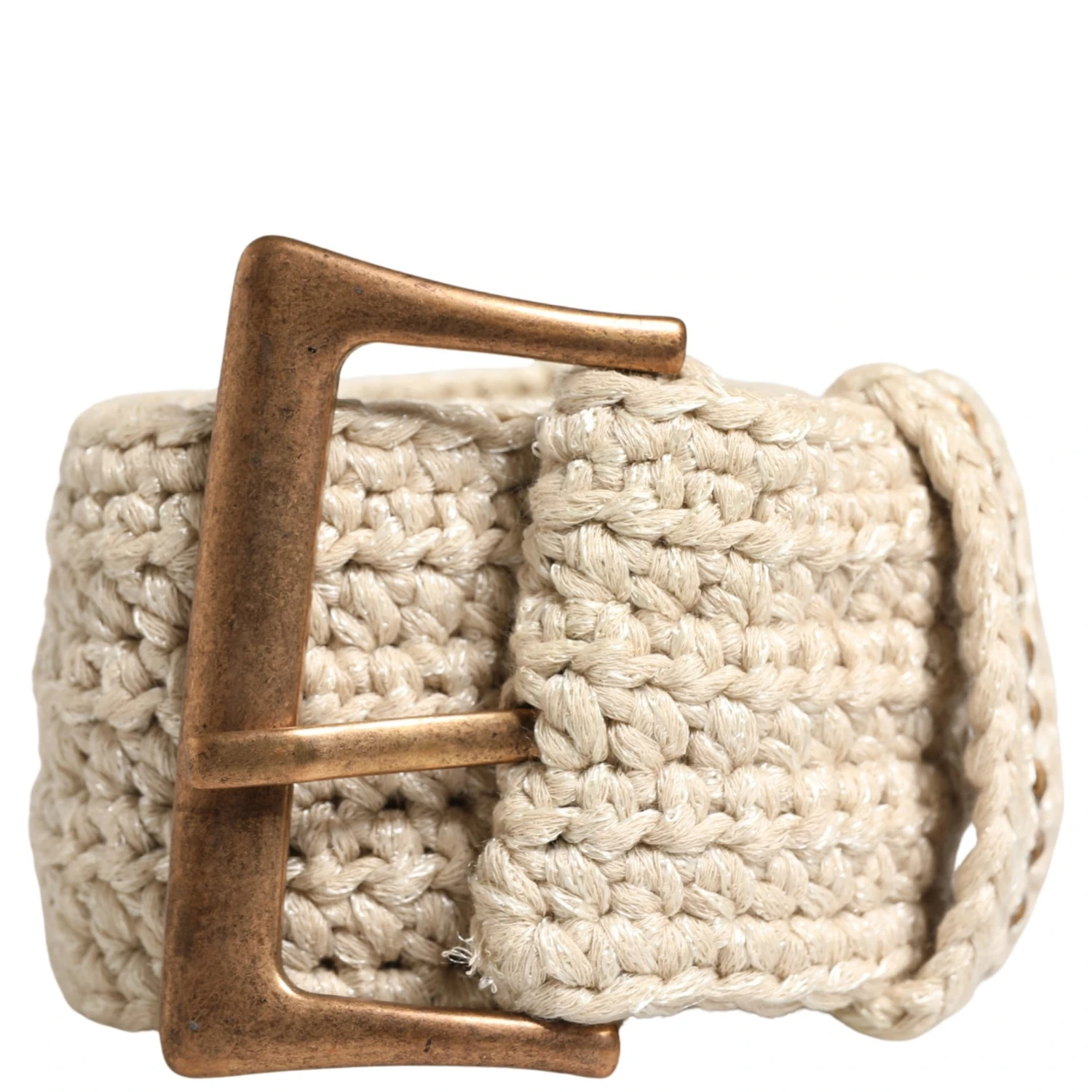 Beige Woven Vintage Metal Buckle Waist Belt