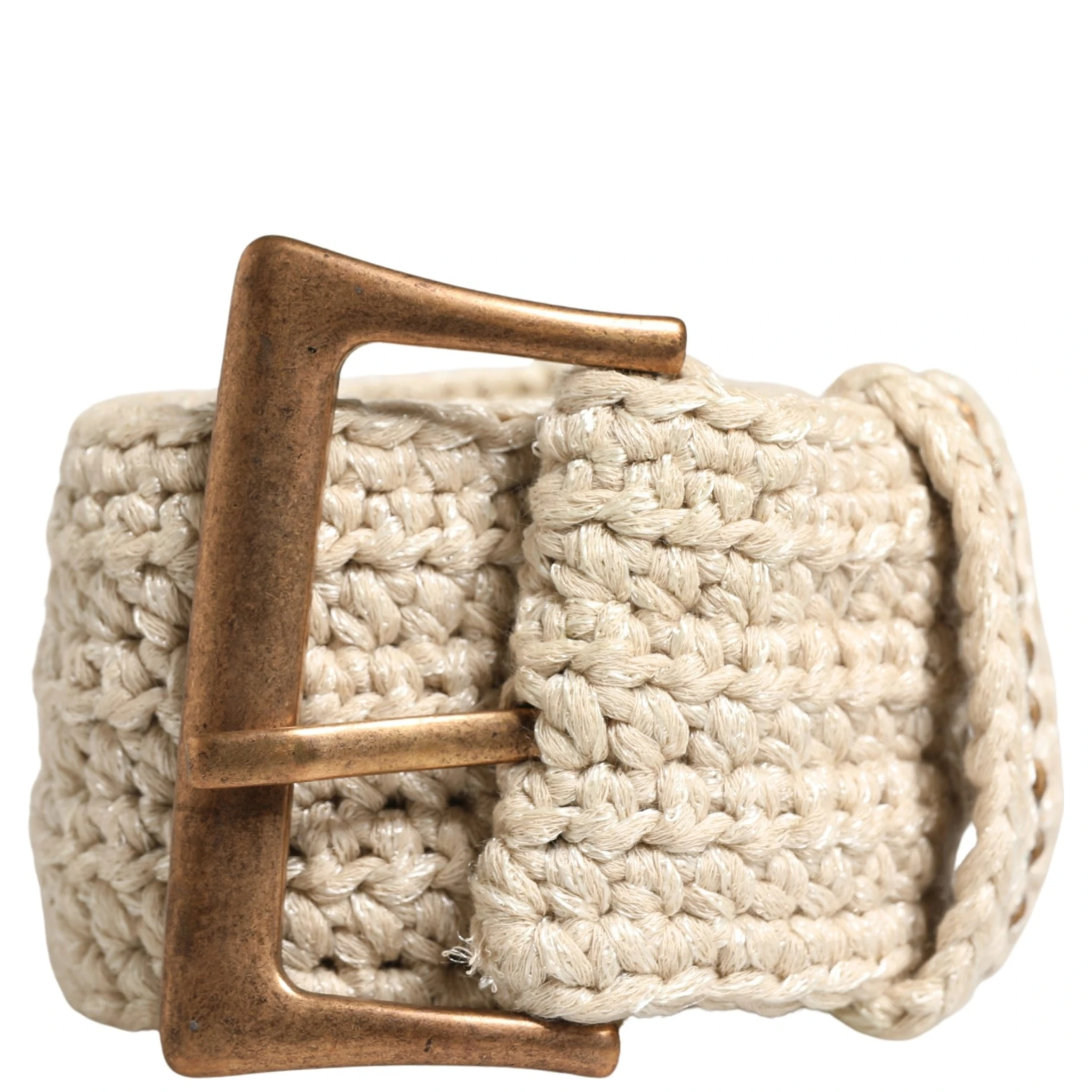 Beige Woven Vintage Metal Buckle Waist Belt