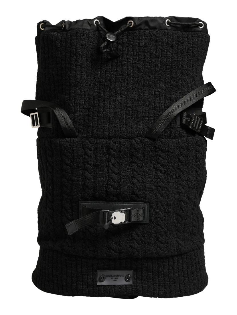 Black Tricot Wool Blend Duffel Backpack Travel Borse Bag