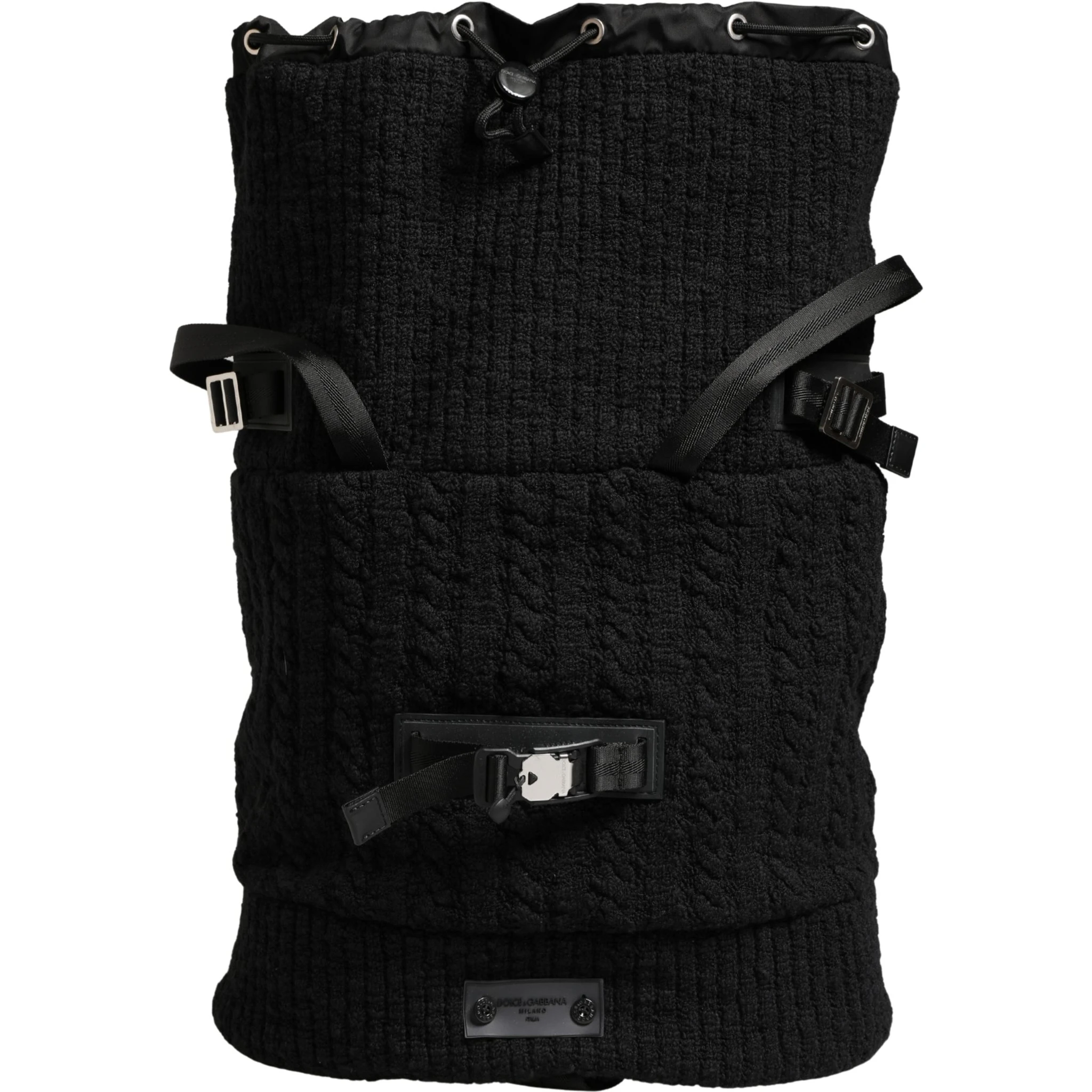 Black Tricot Wool Blend Duffel Backpack Travel Borse Bag