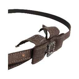 Dark Brown Wool Bow Embellished Buckle Belt