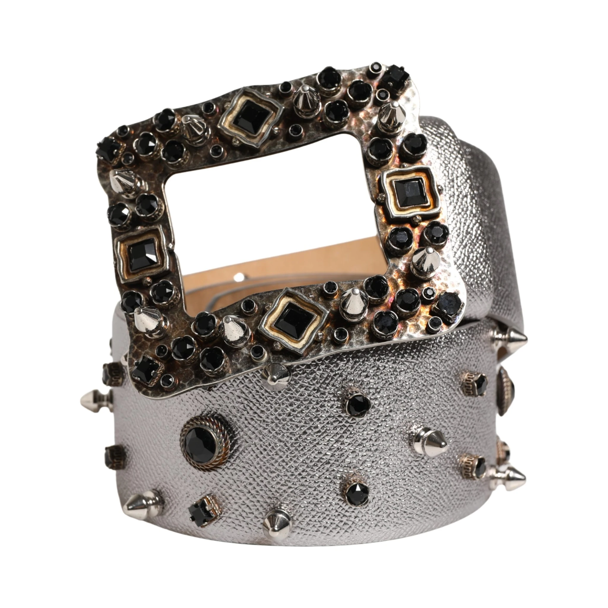 Silver Leather Crystal Metal Buckle Belt