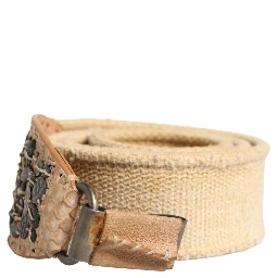 Beige Canvas Embellished Metal Buckle Belt