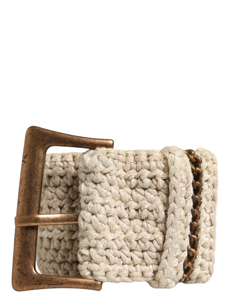 Beige Woven Vintage Metal Buckle Waist Belt alternative