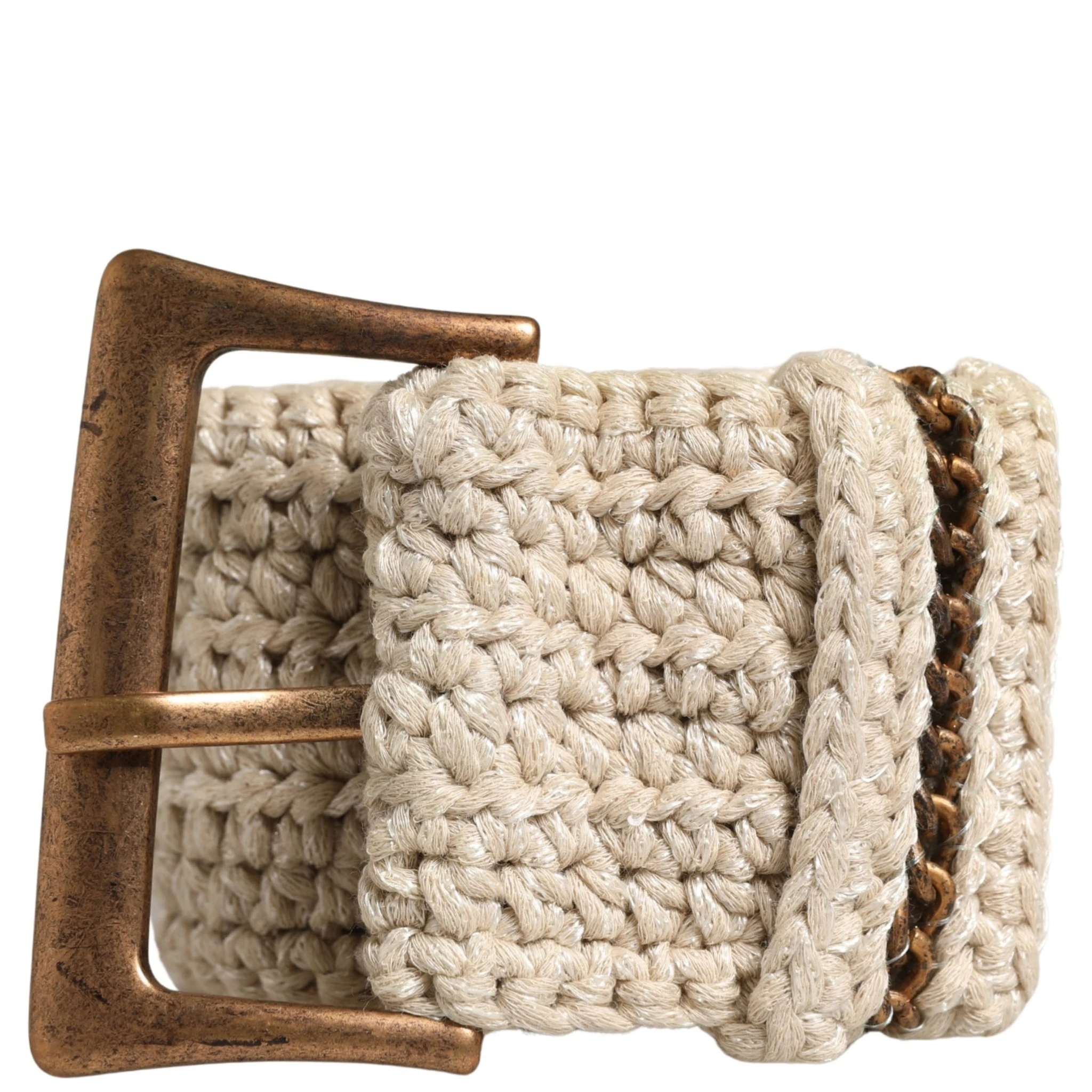 Beige Woven Vintage Metal Buckle Waist Belt