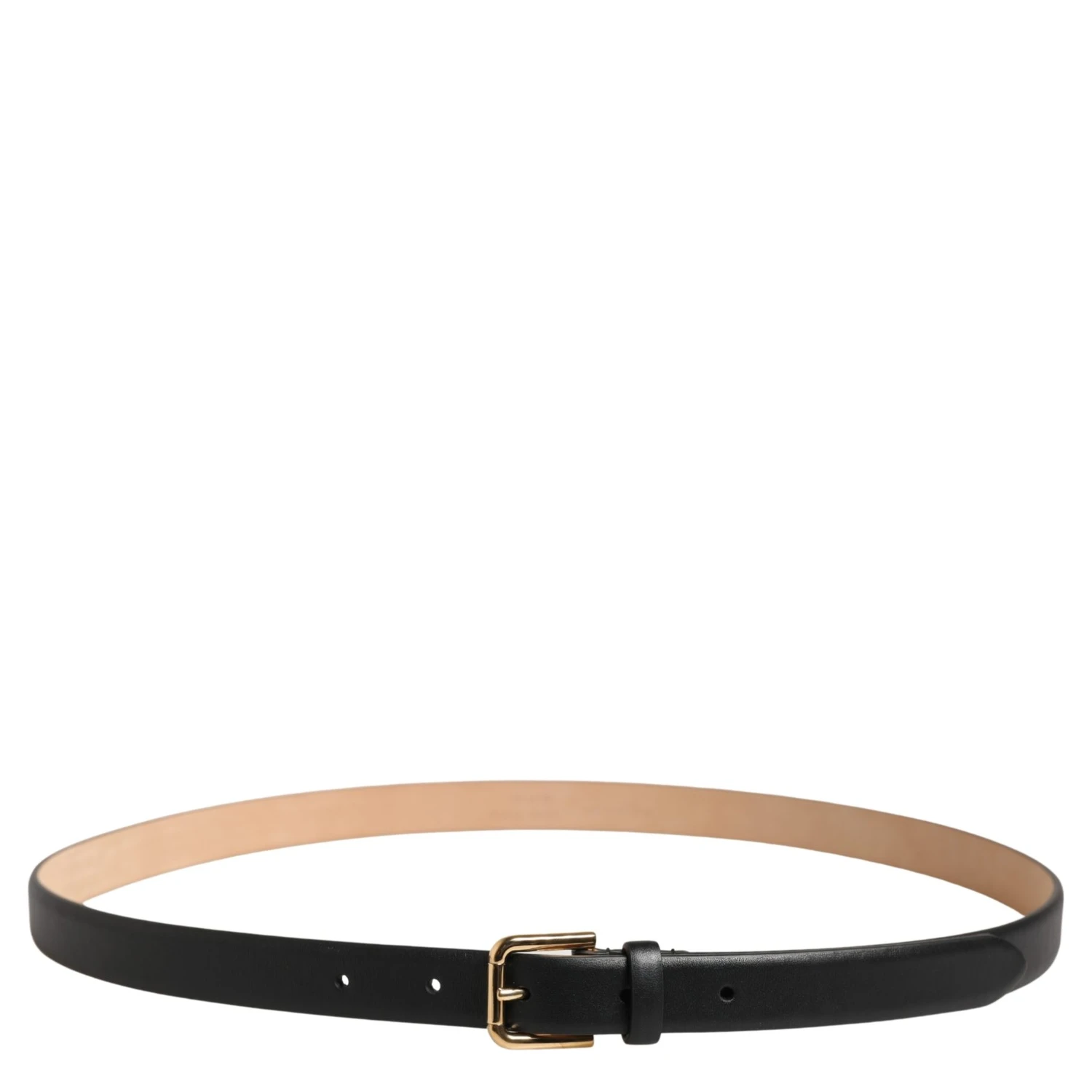 Black Classic Leather Gold Metal Buckle Belt
