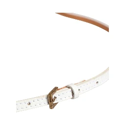 White Leather Skinny Gold Metal Buckle Belt