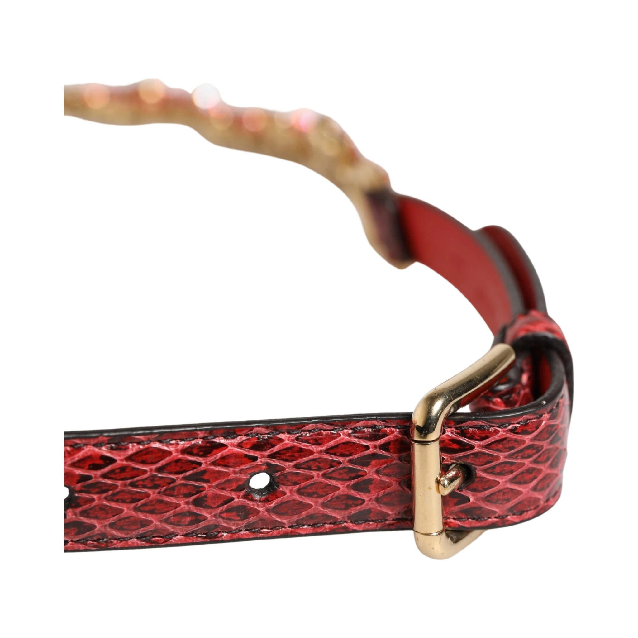 Red Leather Daisy Crystal Embellished Waist Belt