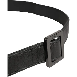 Black Leather Square Metal Buckle Waist Belt