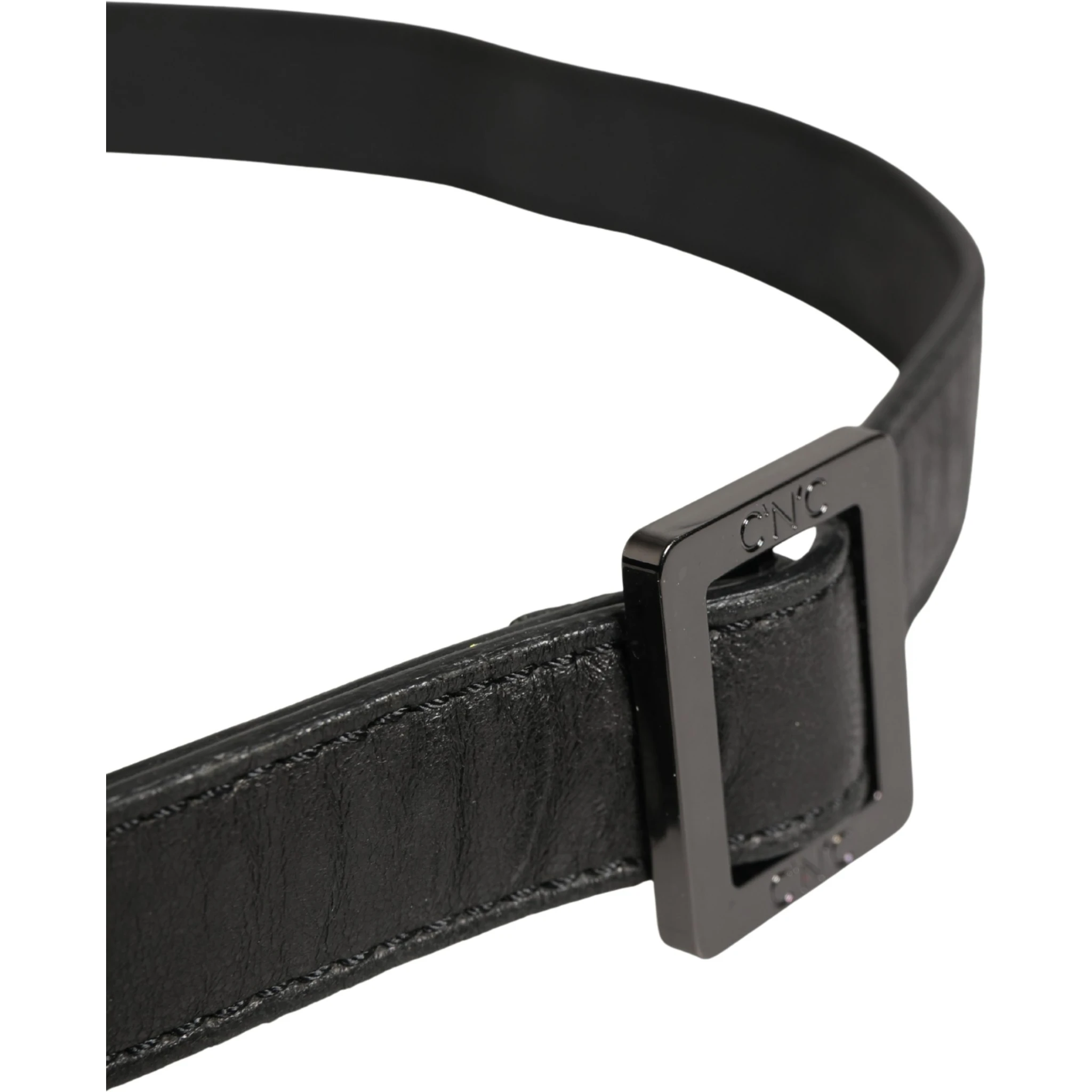 Black Leather Square Metal Buckle Waist Belt