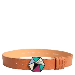 Orange Leather Hexagon Metal Buckle Waist Women Belt