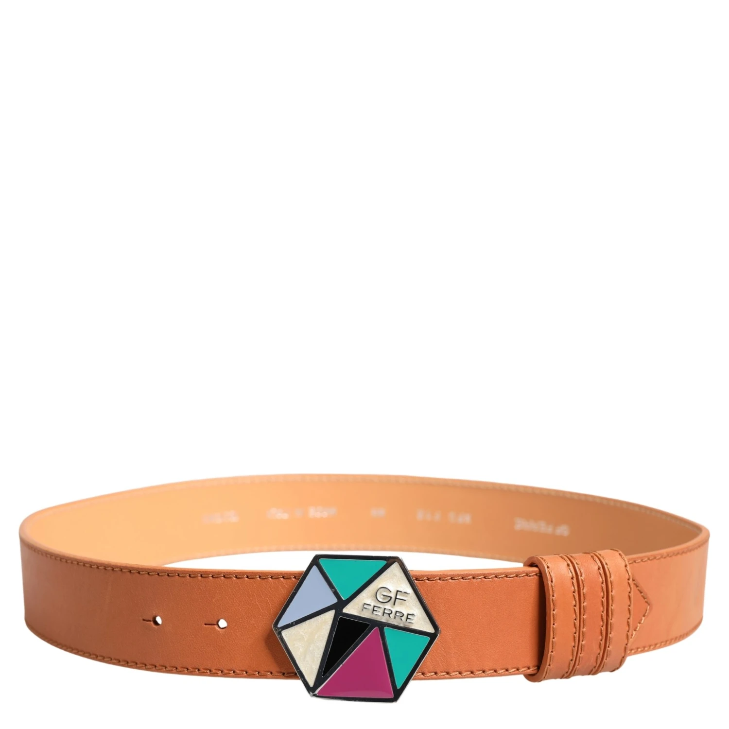Orange Leather Hexagon Metal Buckle Waist Women Belt