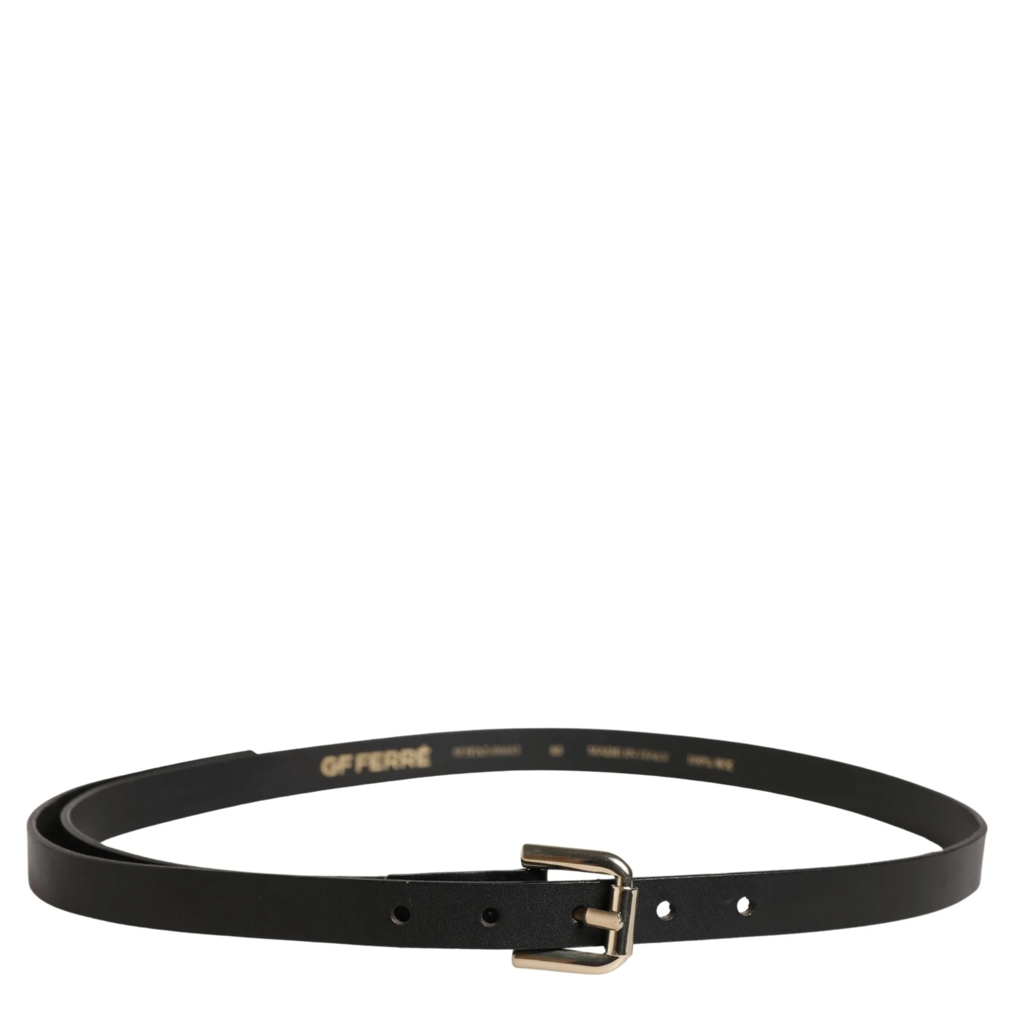 Black Leather Slim Gold Tone Buckle Waist Men Belt
