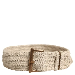 Beige Woven Vintage Metal Buckle Waist Belt