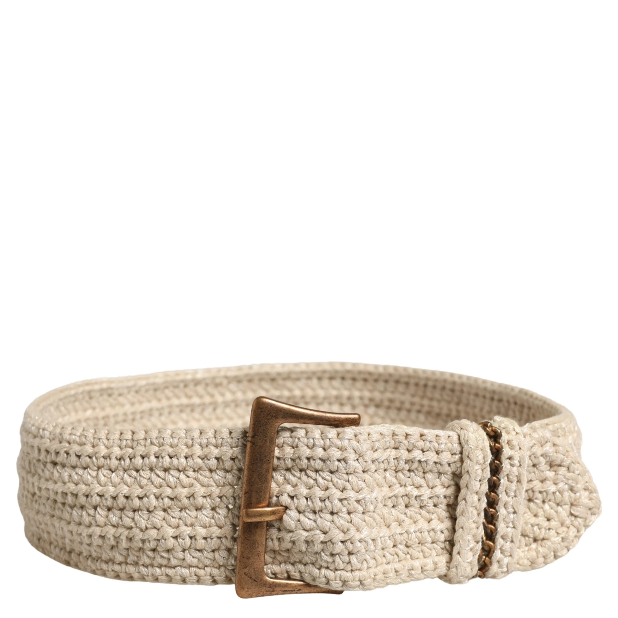 Beige Woven Vintage Metal Buckle Waist Belt