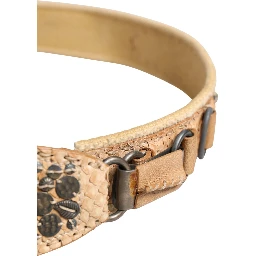 Beige Canvas Embellished Metal Buckle Belt