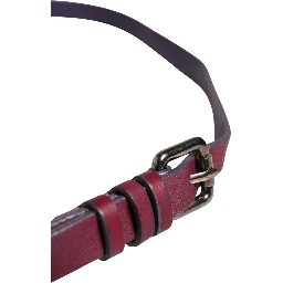 Maroon Leather Silver Metal Buckle Waist Women Belt