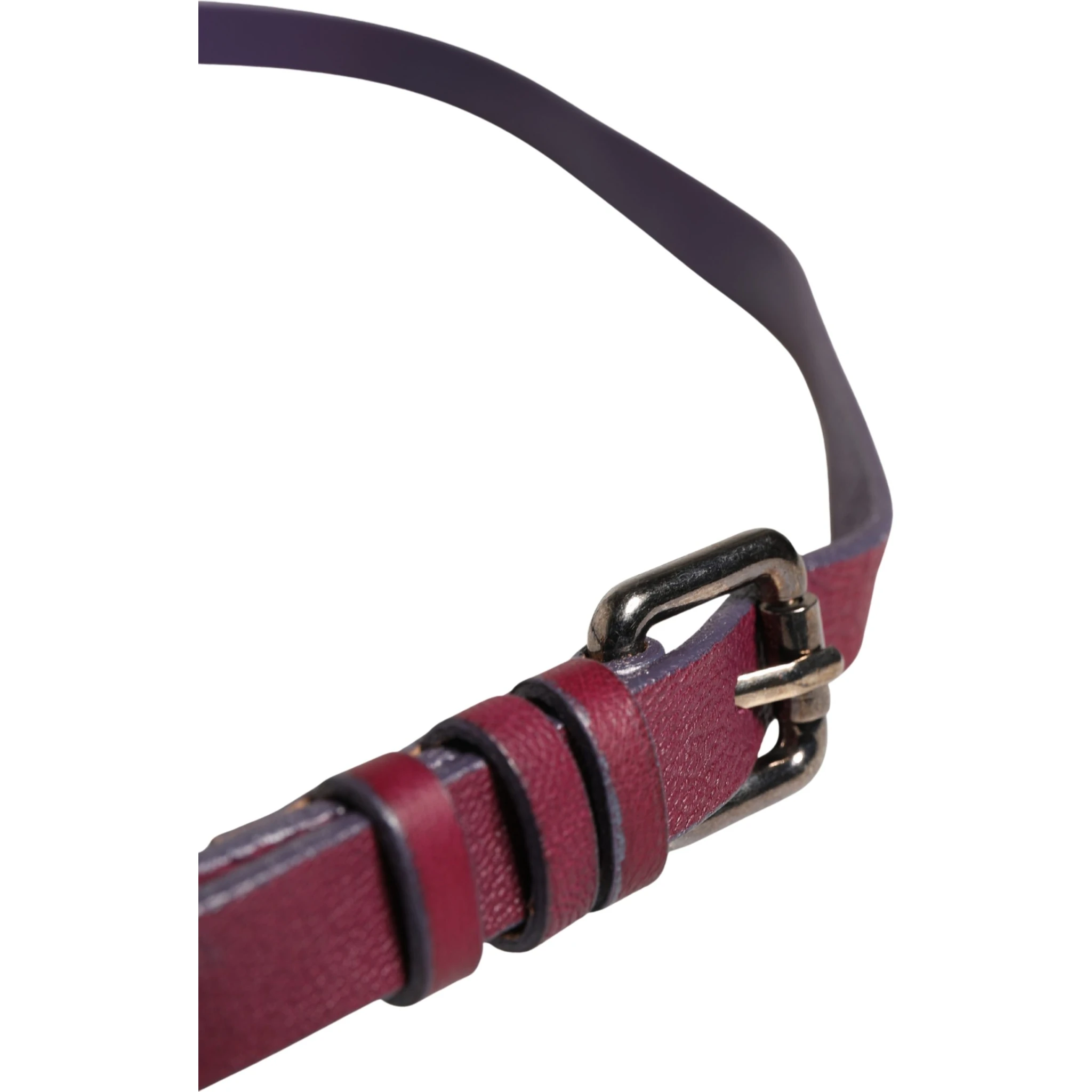 Maroon Leather Silver Metal Buckle Waist Women Belt