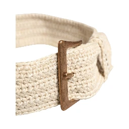 Beige Woven Vintage Metal Buckle Waist Belt