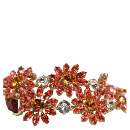Red Leather Daisy Crystal Embellished Waist Belt
