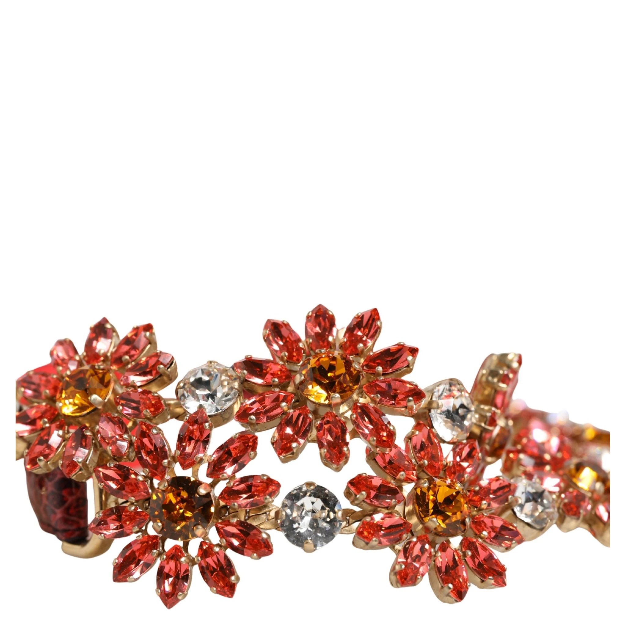 Red Leather Daisy Crystal Embellished Waist Belt