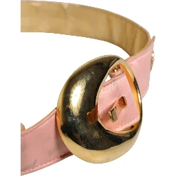 Pink Satin Leather Oval Metal Buckle Belt