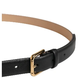 Black Classic Leather Gold Metal Buckle Belt