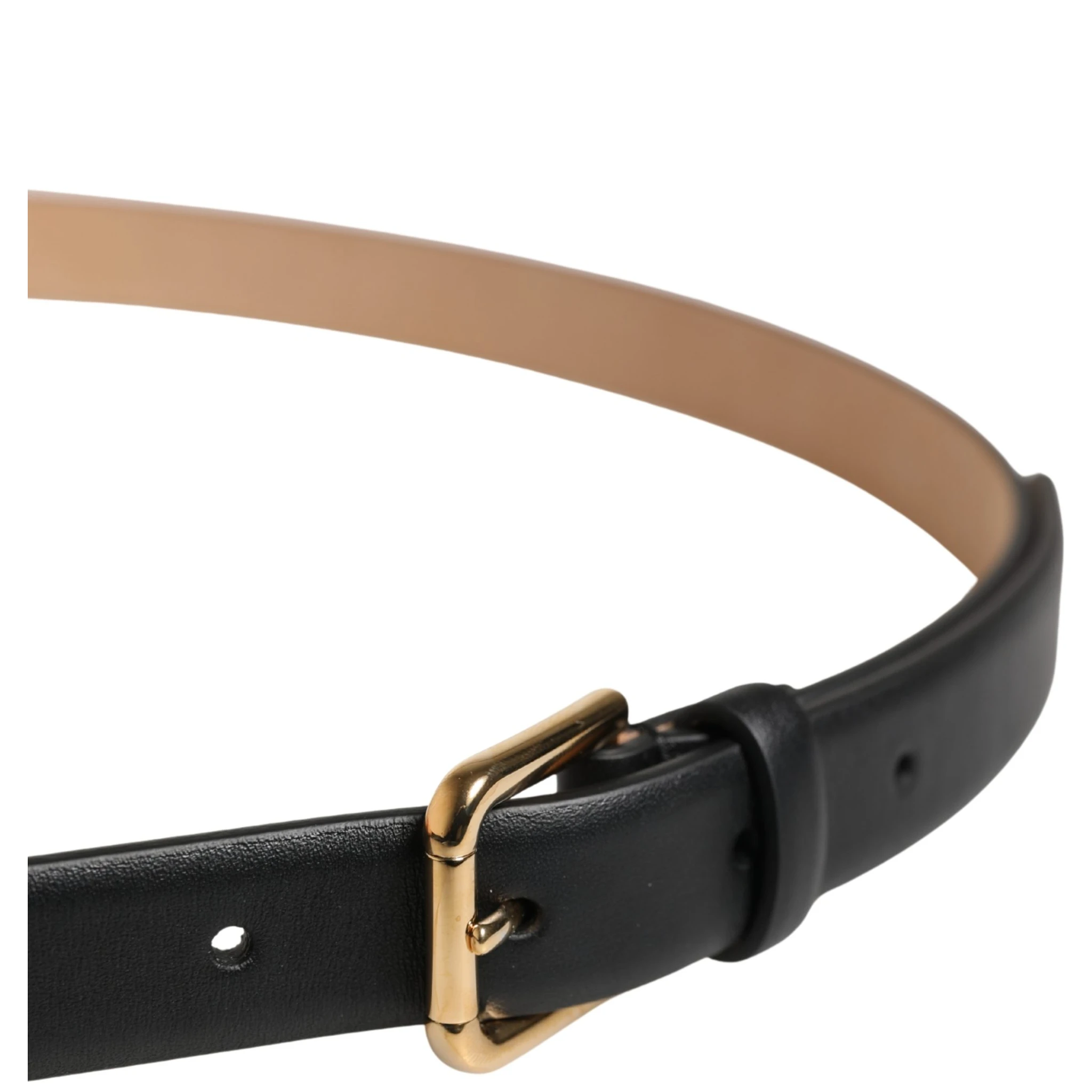 Black Classic Leather Gold Metal Buckle Belt