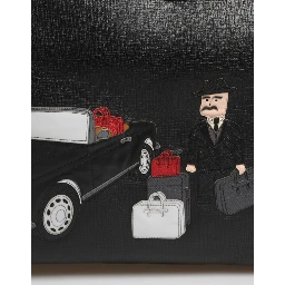 Black Car Man Applique Leather Weekender Borse Bag