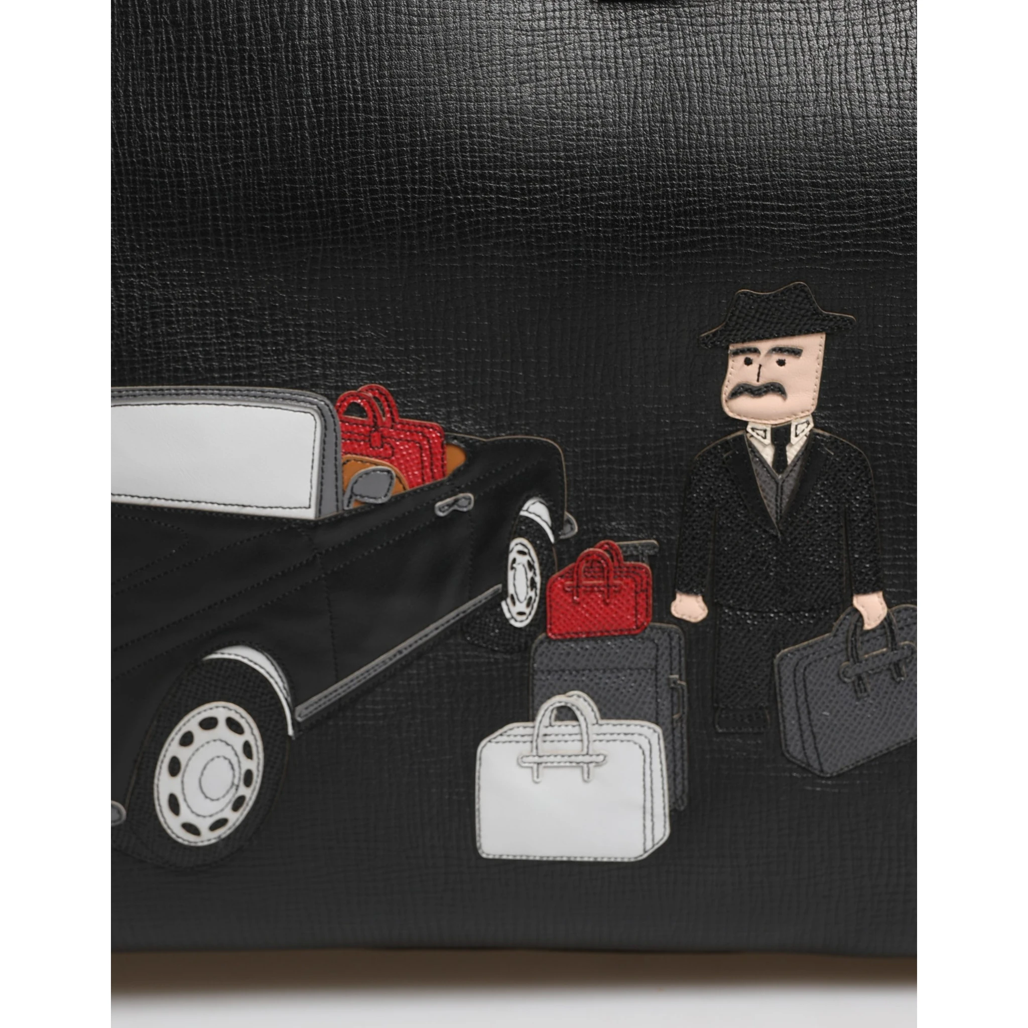 Black Car Man Applique Leather Weekender Borse Bag