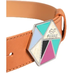 Orange Leather Hexagon Metal Buckle Waist Women Belt
