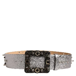 Silver Leather Crystal Metal Buckle Belt