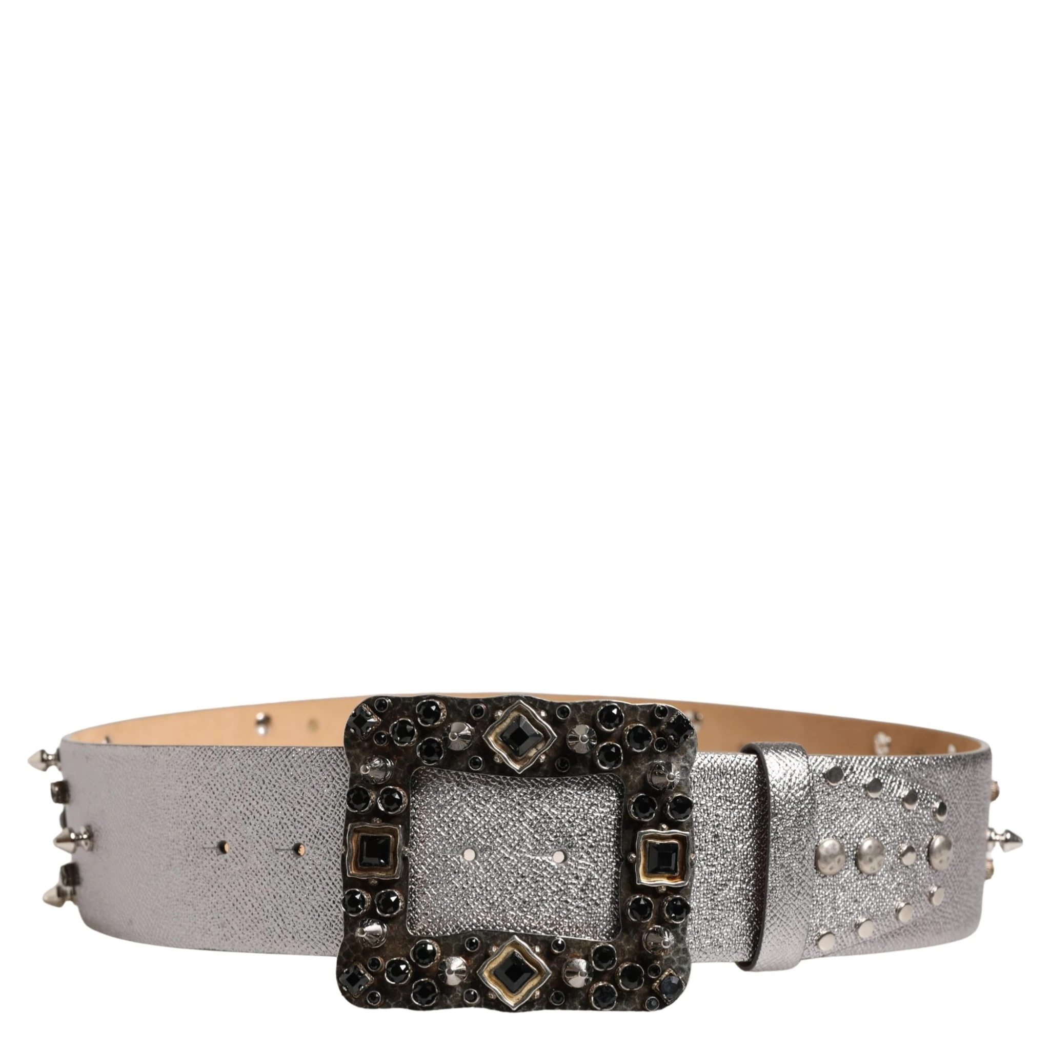 Silver Leather Crystal Metal Buckle Belt