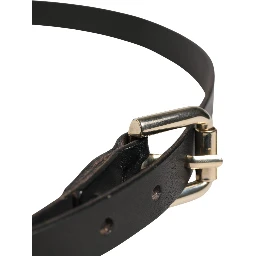 Black Leather Slim Gold Tone Buckle Waist Men Belt