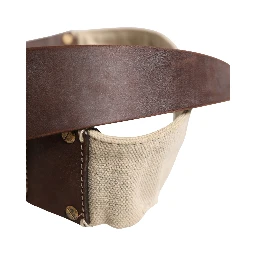 Beige Brown Leather Canvas Metal Buckle Belt