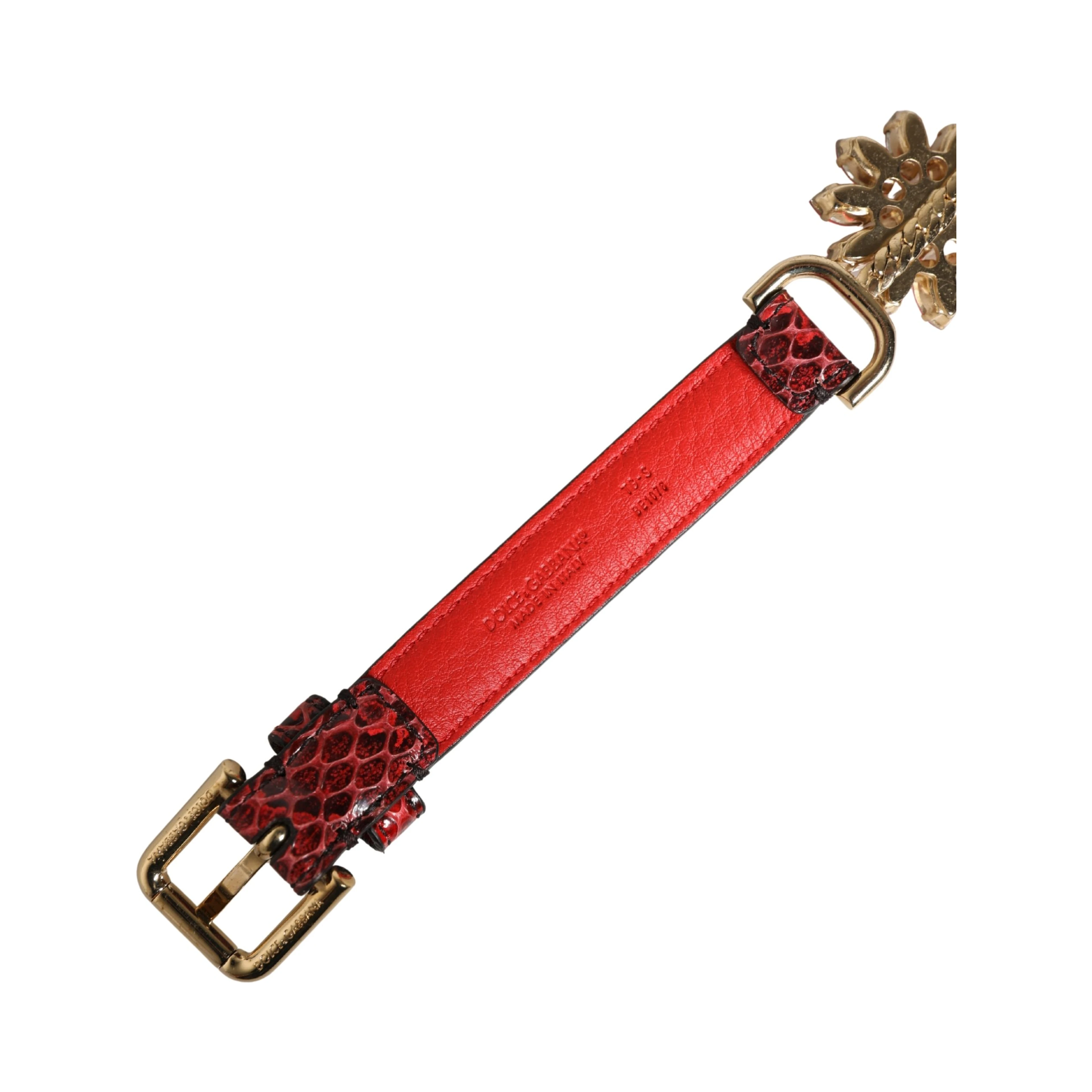 Red Leather Daisy Crystal Embellished Waist Belt