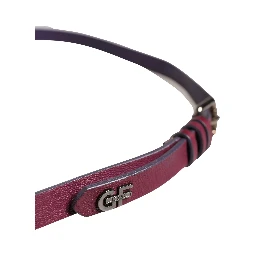 Maroon Leather Silver Metal Buckle Waist Women Belt