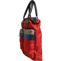 Red Nylon Multiple Compartments Tote Shoulder Borse Bag