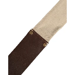 Beige Brown Leather Canvas Metal Buckle Belt