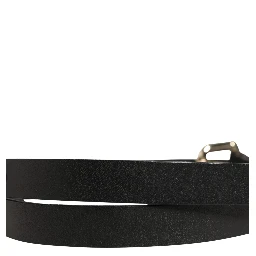Black Leather Slim Gold Tone Buckle Waist Men Belt