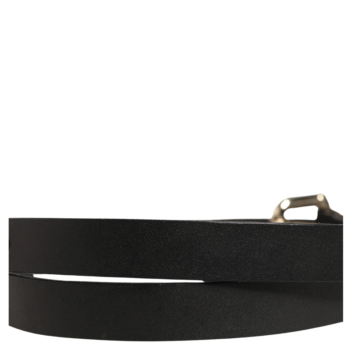 Black Leather Slim Gold Tone Buckle Waist Men Belt