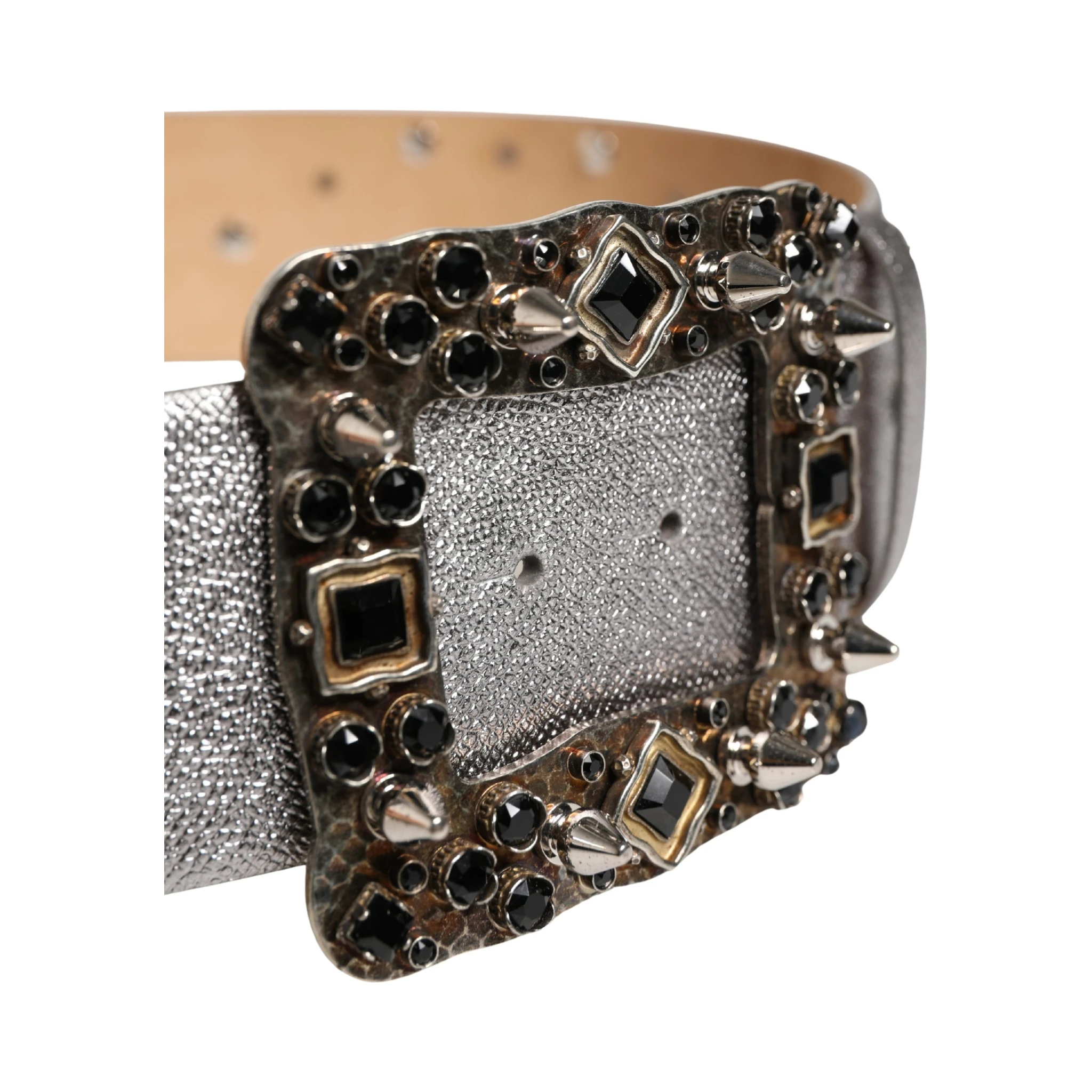 Silver Leather Crystal Metal Buckle Belt