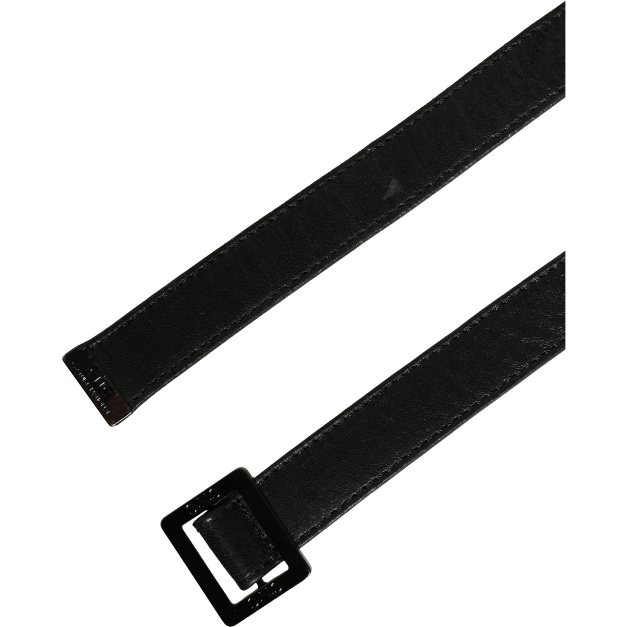 Black Leather Square Metal Buckle Waist Belt