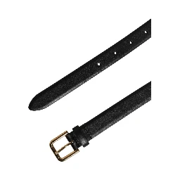 Black Classic Leather Gold Metal Buckle Belt