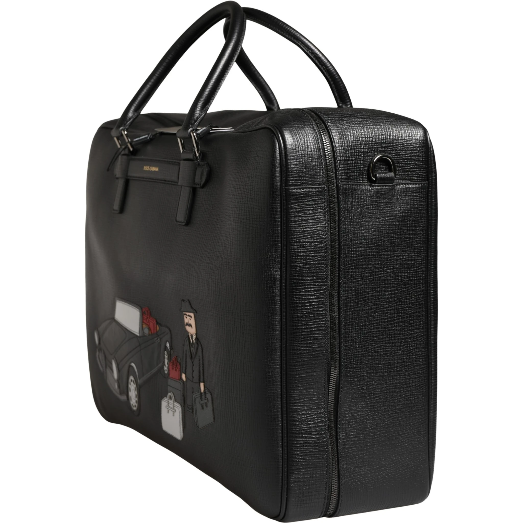 Black Car Man Applique Leather Weekender Borse Bag