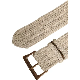 Beige Woven Vintage Metal Buckle Waist Belt