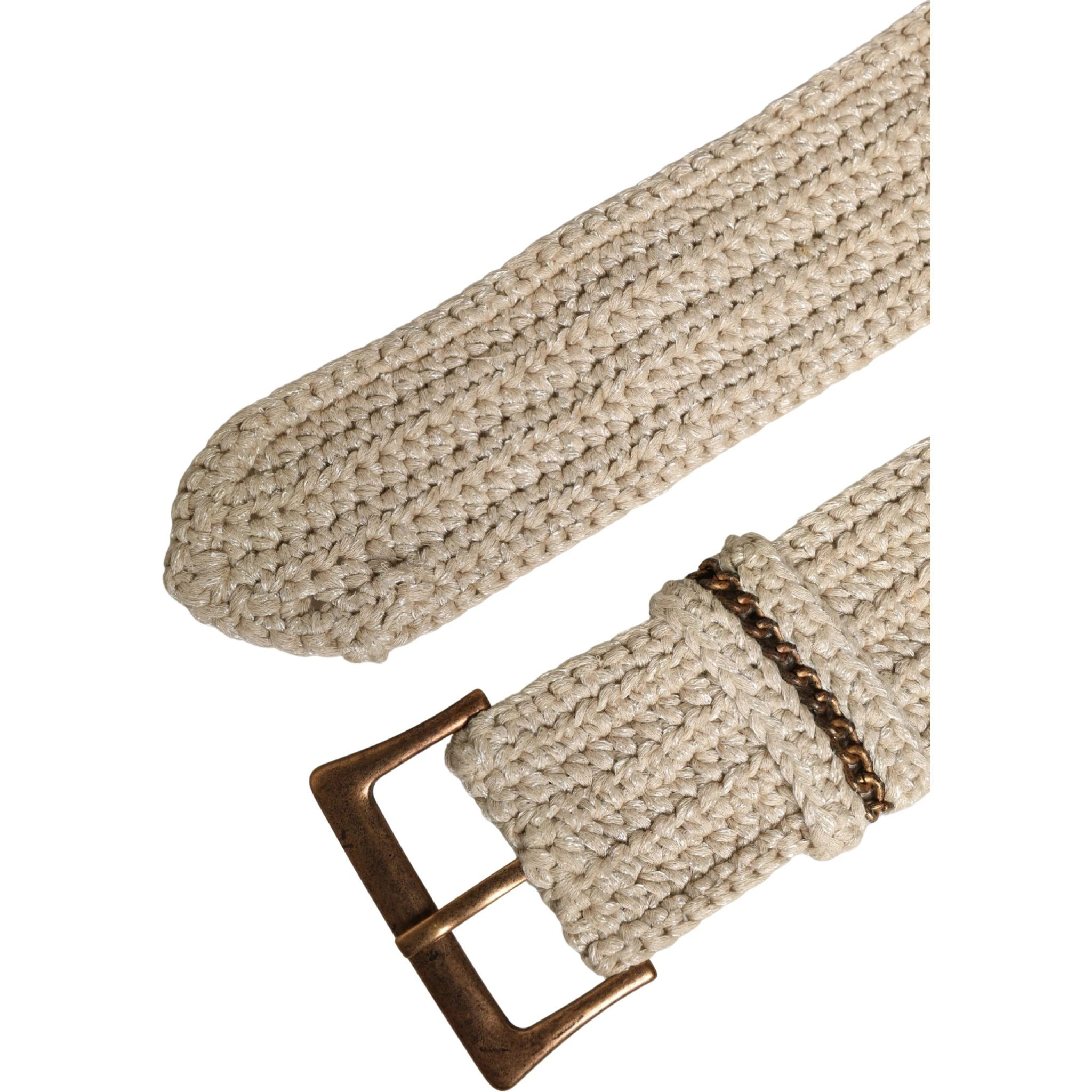 Beige Woven Vintage Metal Buckle Waist Belt