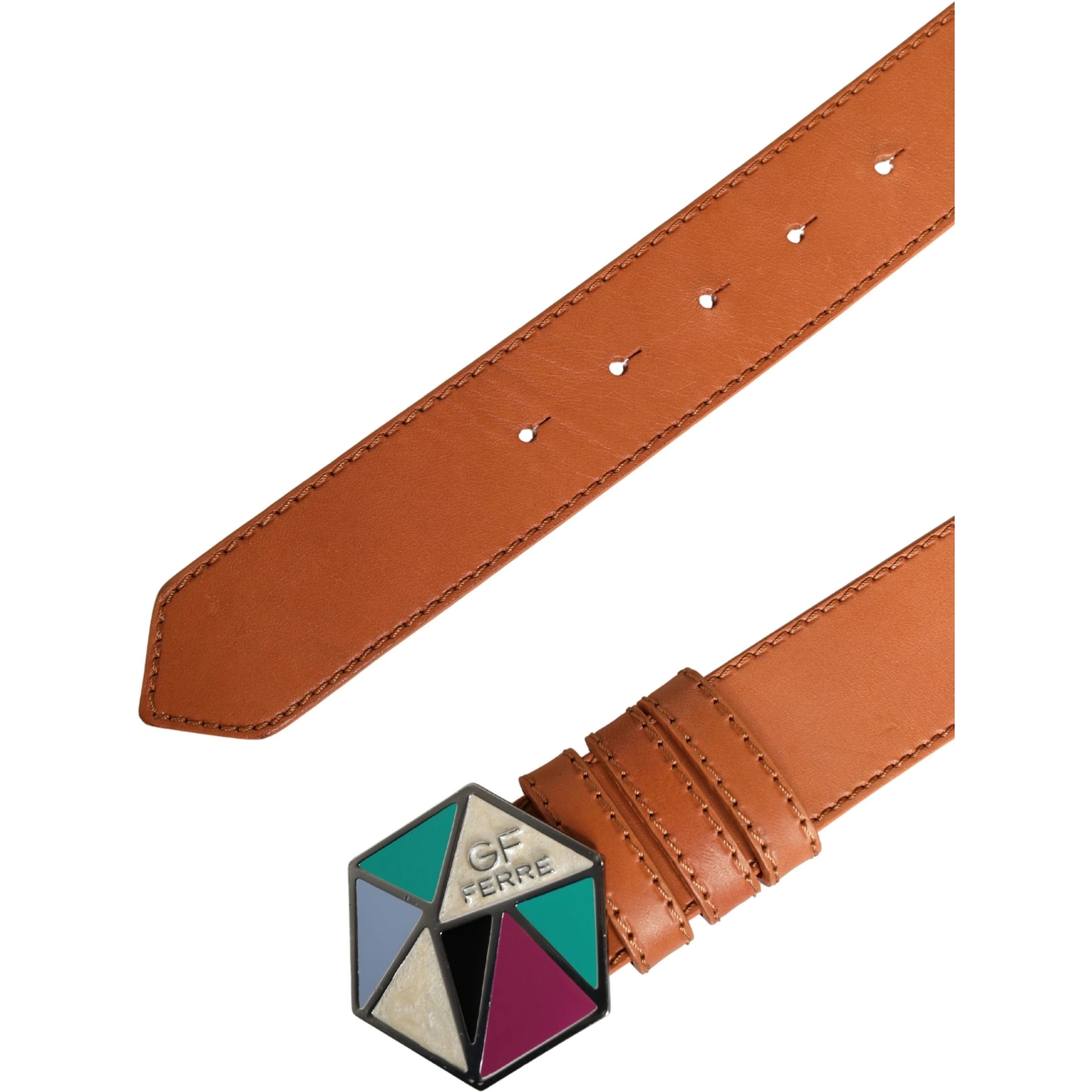 Orange Leather Hexagon Metal Buckle Waist Women Belt